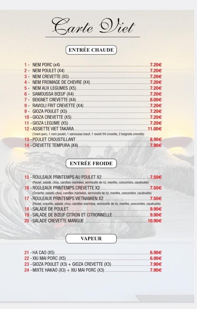 RESTAURANT VIET TAKARA - Menu Image 2